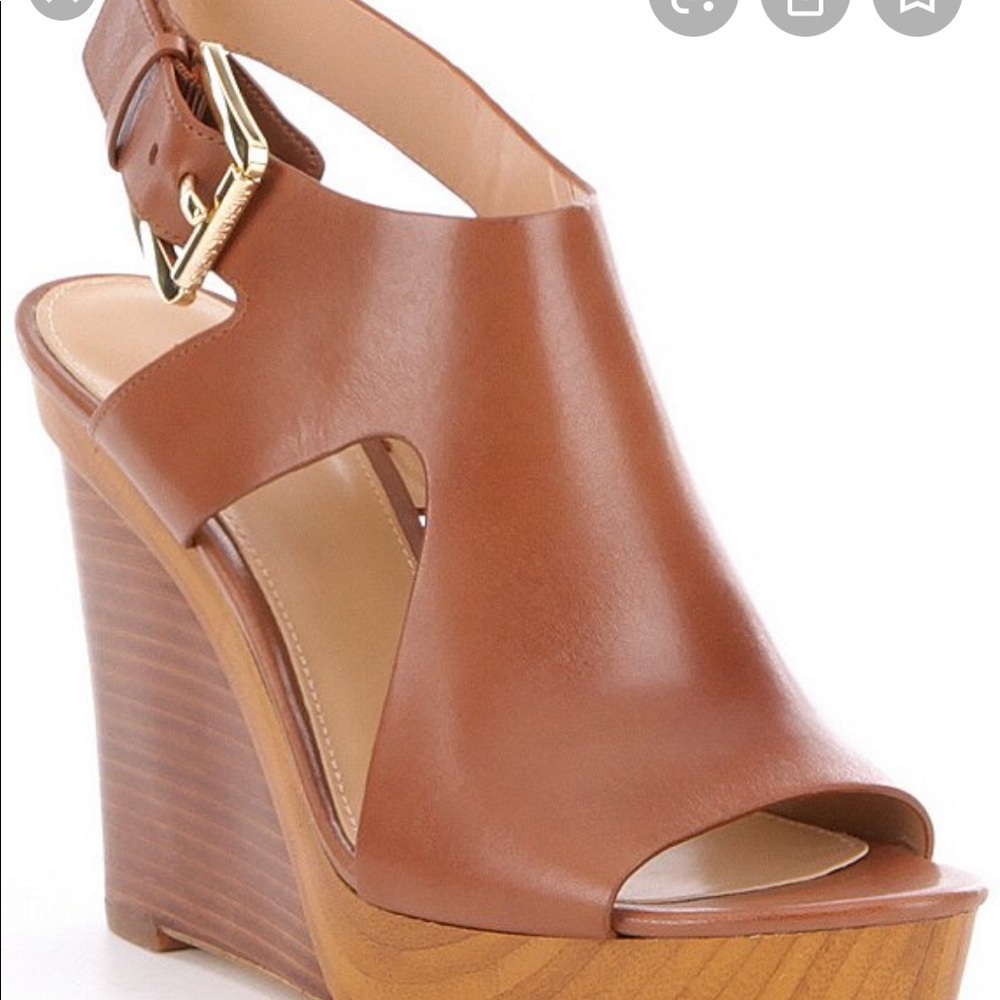 Michael Kors Josephine Leather Peep Toe Wedges